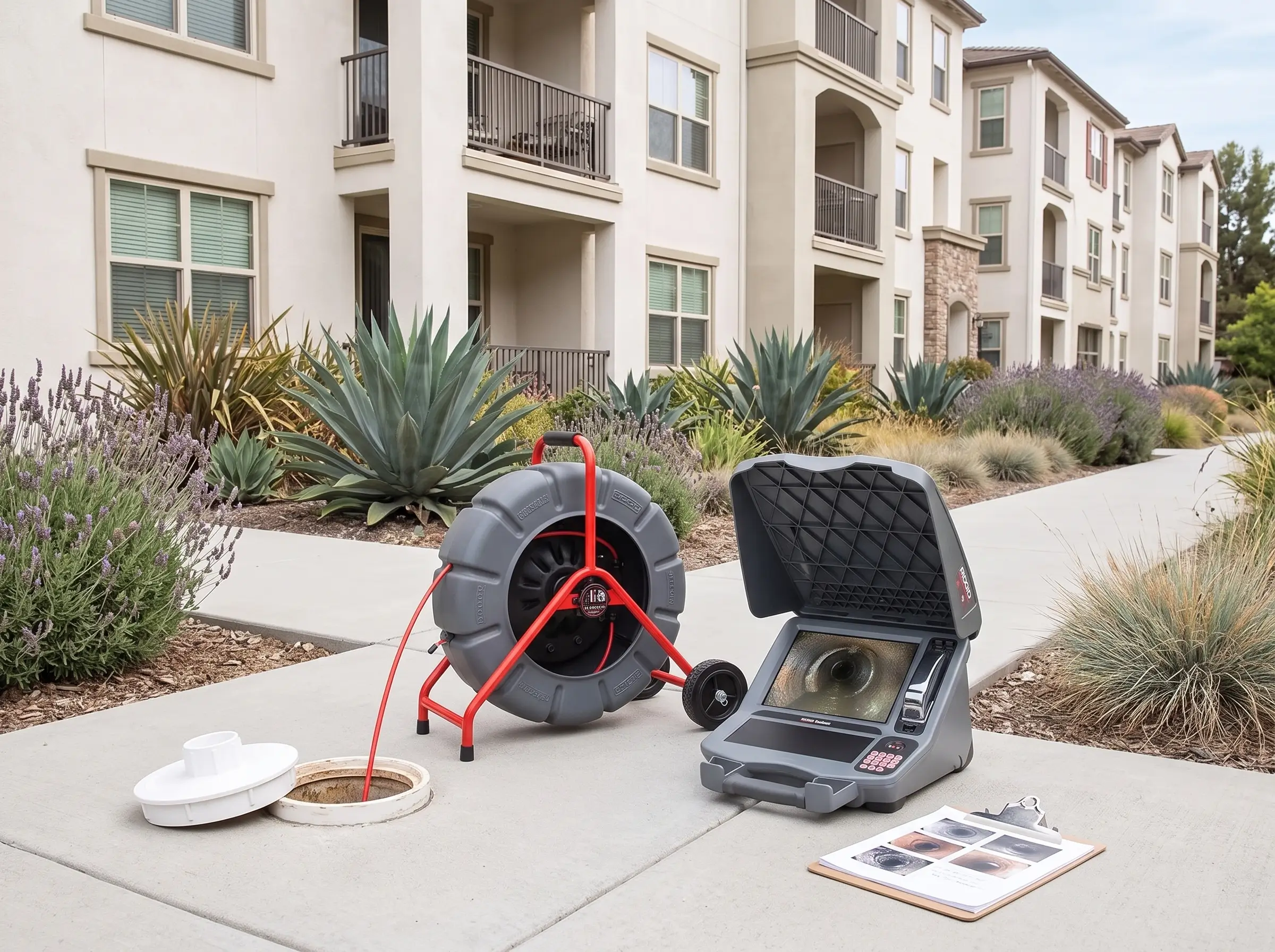 Sewer inspection findings being documented for a managed property