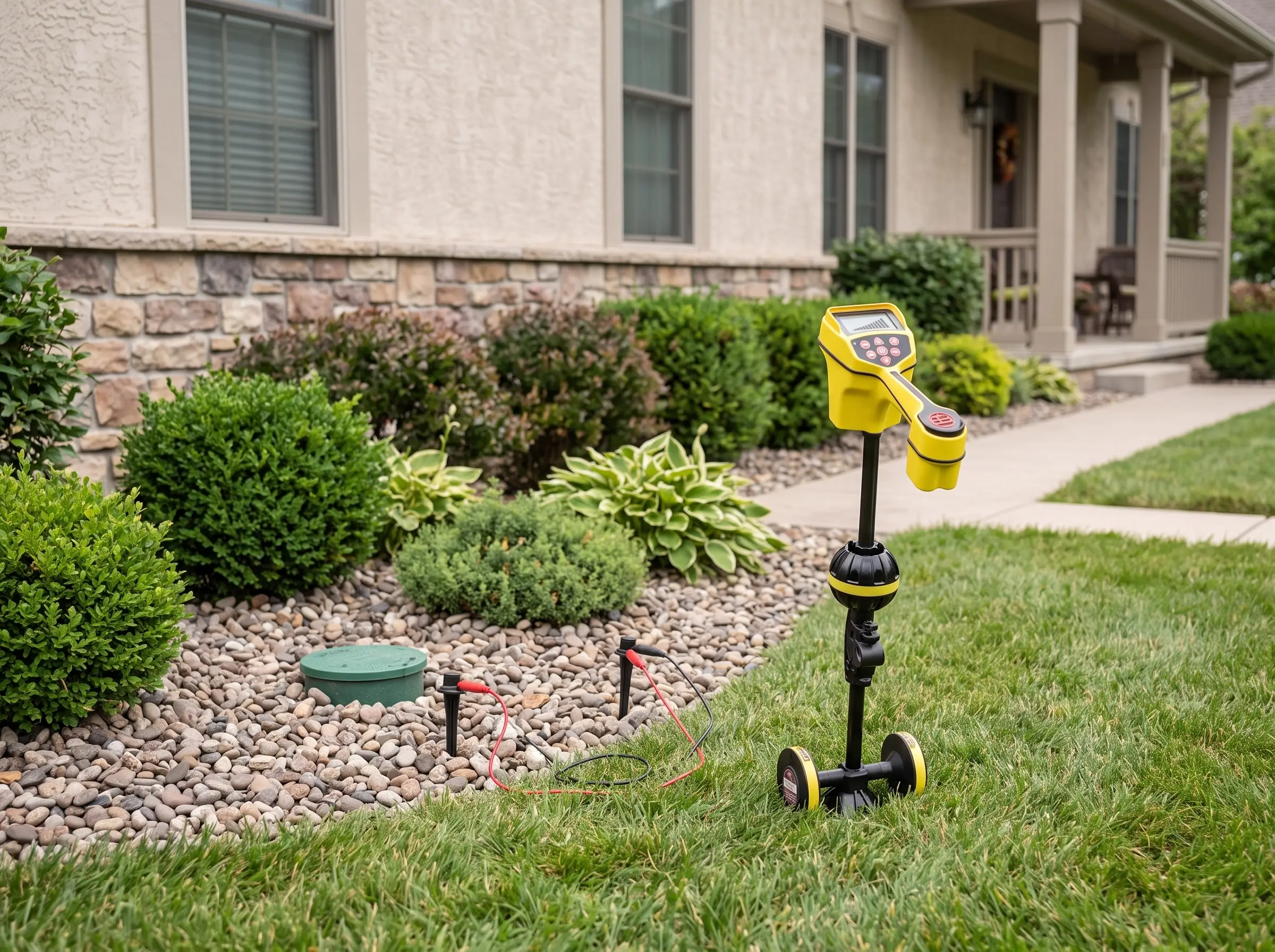 RIDGID SeekTech SR-20 locator in use during a sewer line locating visit at a residential property